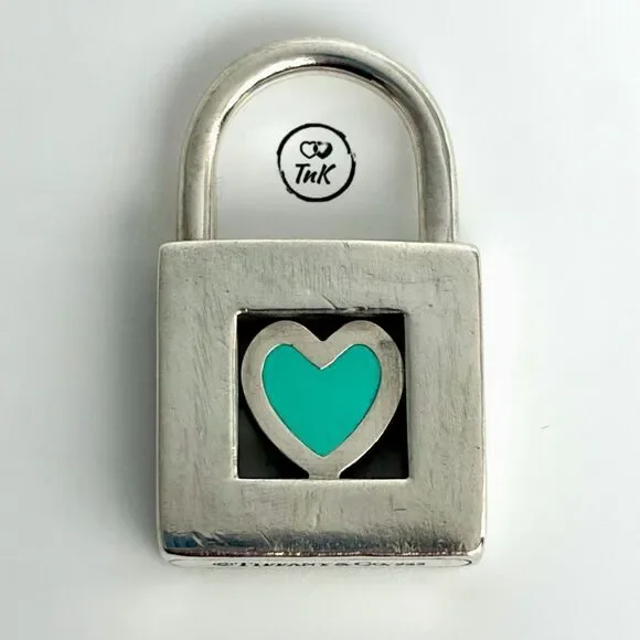 Tiffany & Co sterling silver padlock charm with blue enamel heart - Picture 4 of 15
